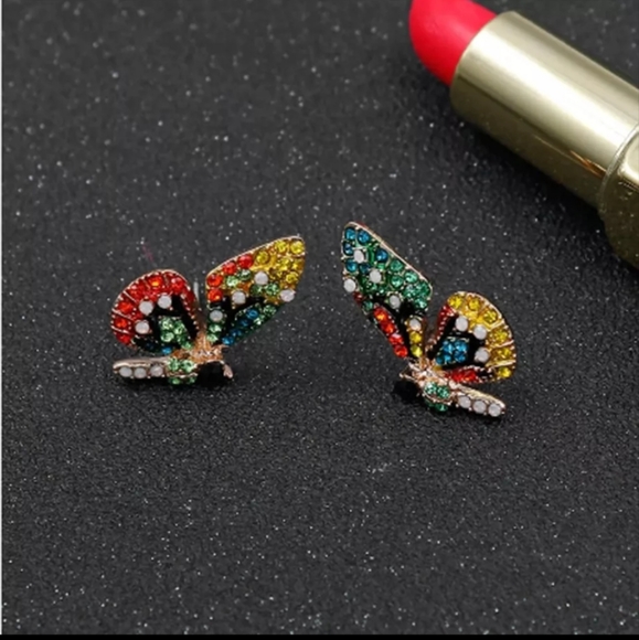 Rhinestone Butterfly Earrings.  (Bin1C) - Picture 7 of 8